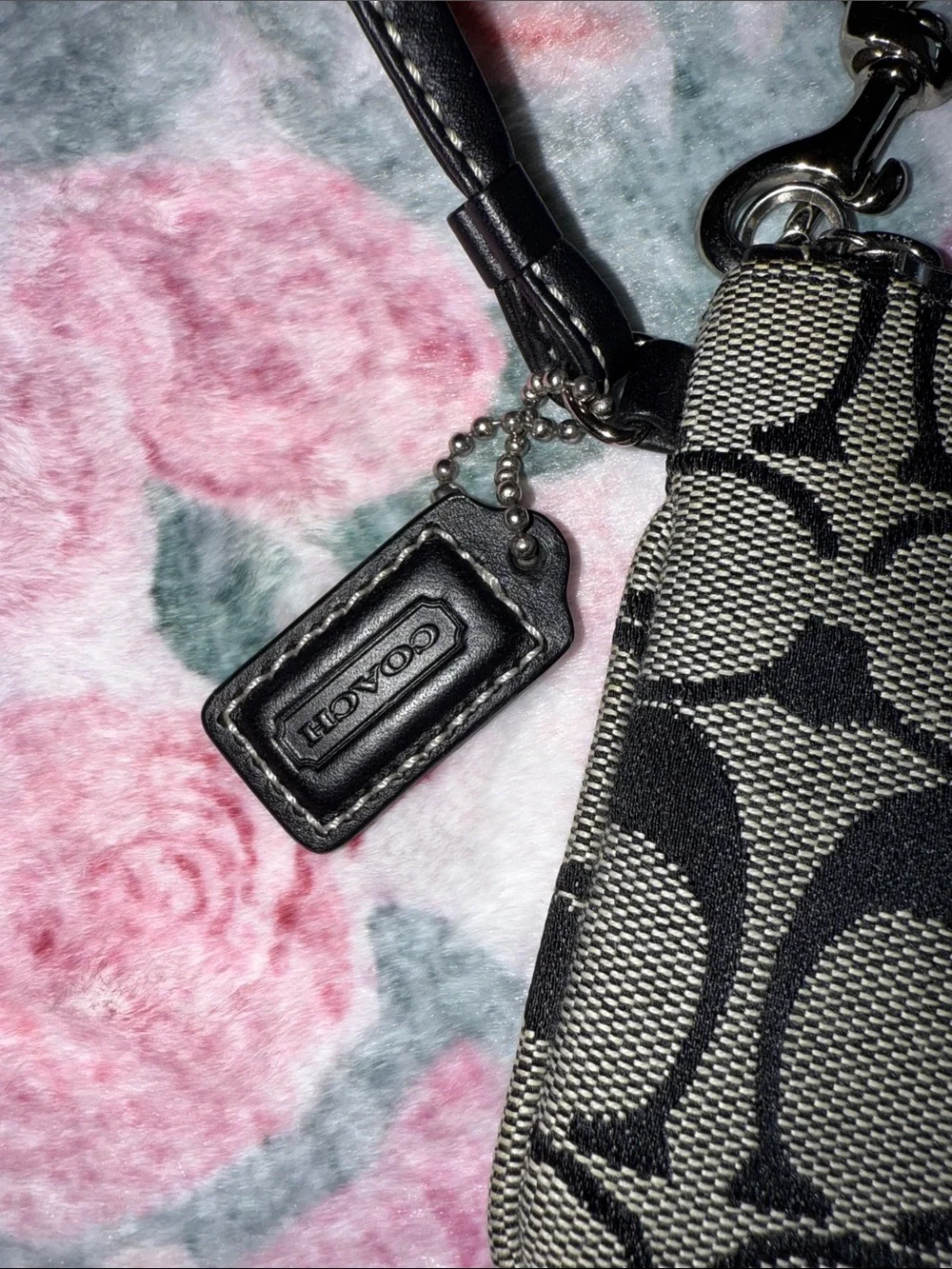 Coach Black and Gray Signature Canvas Monogram Wristlet
